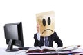 Sad businessman with cardboard head Royalty Free Stock Photo
