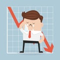Sad businessman with graph indicating a regression.