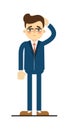 Sad businessman with hand behind head gesture