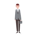 Sad Businessman Standing with Briefcase, Depressed Unhappy Male Office Worker Character in Suit, Tired or Exhausted Royalty Free Stock Photo