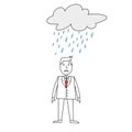 Sad businessman standing under a rainy cloud. Royalty Free Stock Photo