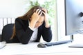 Sad businesswoman complaining alone at office