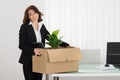 Sad Businesswoman Packing Her Belongings In Box Royalty Free Stock Photo