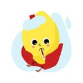 Sad cartoon character lemon caught cold