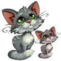 Sad cartoon gray kitty, vector animal Royalty Free Stock Photo