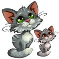 Sad cartoon gray kitty, vector animal