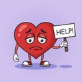 Sad cartoon heart asking help vector hand drawn