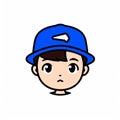 Sad Cartoon Kid In Blue Hat: Portraiture Iconography With A Crisp And Clean Look