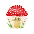 Sad cartoon mushroom fly agaric. Inedible amanita mushroom vector illustration Royalty Free Stock Photo