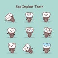 Sad cartoon tooth implant set Royalty Free Stock Photo