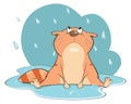 Sad Cat in the Rain. Cartoon Character. Illustration