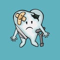 sad character tooth sick broken, oral hygiene fullcolor vector