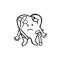 sad character tooth sick broken, oral hygiene, outline vector