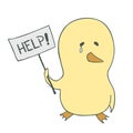Sad chicken with help message