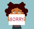 Little Girl Feeling Sorry Holding a Placard Message Vector Cartoon Royalty Free Stock Photo