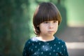 Sad child face portrait on blurry background Royalty Free Stock Photo