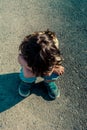 Sad child portrait with sad emotions outdoors Royalty Free Stock Photo