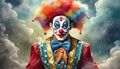 Sad clown against a colorful smoke background. Generated with AI Royalty Free Stock Photo