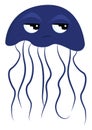 A sad crying blue jelly fish, vector or color illustration
