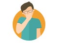 Sad, crying, depressed boy in glasses. Flat design icon. Handsome man in grief, sorrow, trouble. Simply editable isolated on white