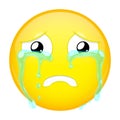 Sad crying emoji. Bad emotion. Weeping emoticon. Vector illustration smile icon.