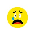 Sad crying face Emoji icon flat style. Cute Emoticon round symbol. Regret, heartbroken Face. For mobile keyboard app Royalty Free Stock Photo