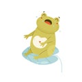 Sad crying frog sitting on a water leaf Royalty Free Stock Photo