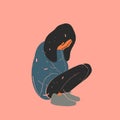 Sad and crying girl squatting on the floor Royalty Free Stock Photo