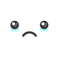 Sad crying kawaii cute emotion face, emoticon vector icon