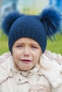 Sad crying offended girl cold autumn outdoor Royalty Free Stock Photo