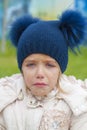 Sad crying offended girl cold autumn outdoor Royalty Free Stock Photo