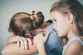 Sad daughter hugging his mother Royalty Free Stock Photo