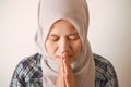 Sad depressed anxiety Asian muslim woman thinking contemplating bad thing happened in her life  stress exhausted feeling down Royalty Free Stock Photo