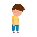 Sad and Depressed Dark-haired Boy Standing Slopping Tears Vector Illustration