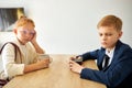 Sad depressed kids have bad mood in the morning Royalty Free Stock Photo