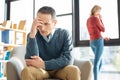 Sad depressed man holding his forehead Royalty Free Stock Photo