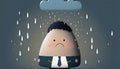 Sad depressed rainy businessman Kawaii cartoon character business illustration rain bad mood depression sorrowful fed up sick