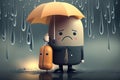Sad depressed rainy businessman Kawaii cartoon character business illustration rain bad mood depression sorrowful fed up sick