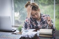 Sad and depressed woman in the deep thought in the office. stress, failure at work