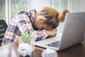 Sad and depressed woman in the deep thought in the office. stress, failure at work Royalty Free Stock Photo