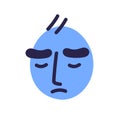 Sad desperate face avatar in sorrow, despair, bad blue mood. Upset unhappy emoji character with grief emotion, gloomy Royalty Free Stock Photo