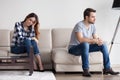 Sad, desperate, frustrated young couple no desire to talk