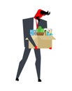 Sad devil with Dismissal box. Satans Dismissal. Vector illustration Royalty Free Stock Photo