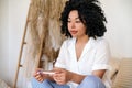 sad disappointed afro american woman hold pregnancy test in hands Royalty Free Stock Photo