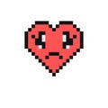 Sad disappointed face illustration. Pixel style emoji unhappy face.