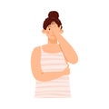 Sad disappointed young woman in stress cover face with palm a vector illustration