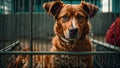 Sad dog at shelter canine sad animal lonely homeless concept adopt cute fence Royalty Free Stock Photo