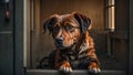 Sad dog at the shelter canine sad animal lonely homeless concept adopt Royalty Free Stock Photo