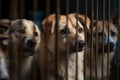 Sad dogs caught in cage. Generative AI