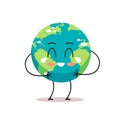 Sad earth character crying unhappy cartoon mascot globe personage say no plastic climate change save planet concept